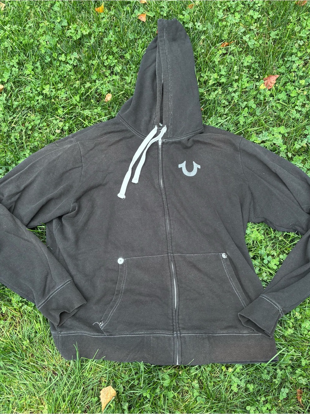 True Religion Black Full-Zip Hoodie with Grey Logo